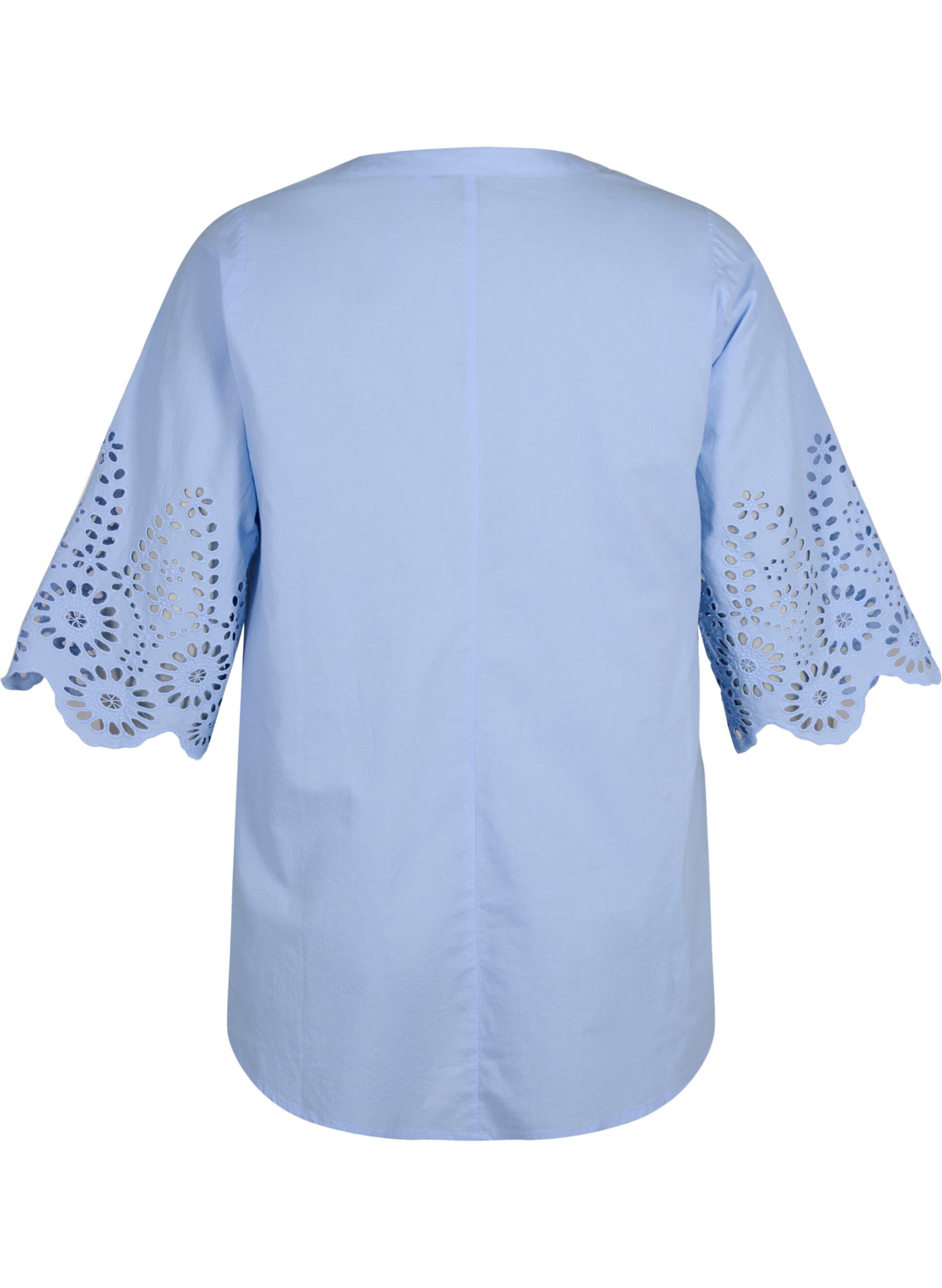 Zizzi Shirt blouse met broderie anglaise en 3/4-mouwen, Serenity, Packshot image number 1
