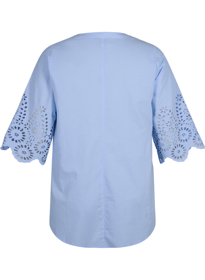 Shirt blouse met broderie anglaise en 3/4-mouwen, Serenity, Packshot image number 1