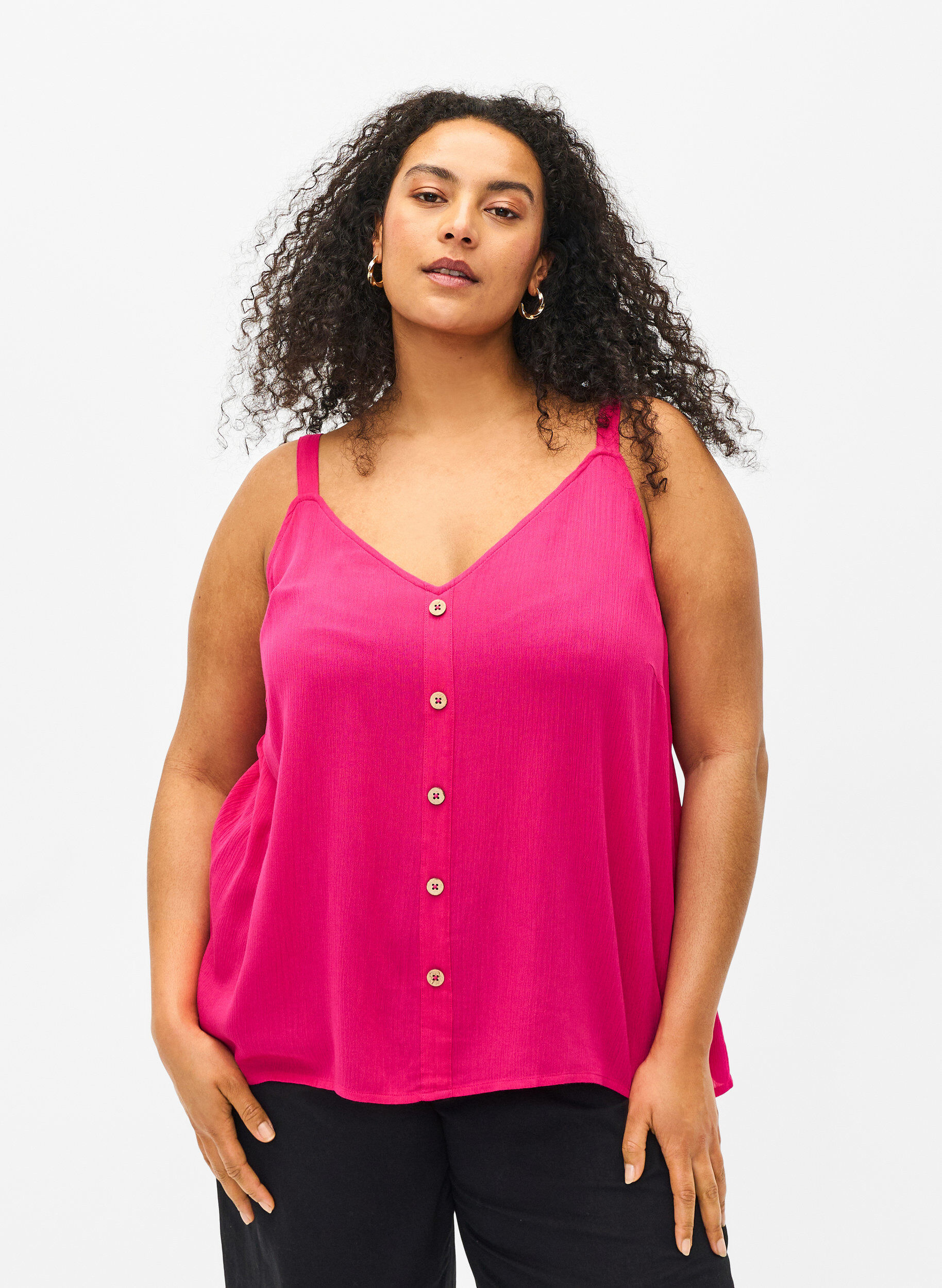 Zizzi Viscose top met smalle bandjes, Raspberry Sorbet, Model image number 0