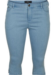 Hoge taille capri jeans met katoenmix, Light blue denim