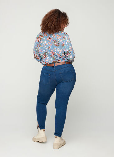 Cropped Amy jeans met hoge taille en ritssluiting, Dark blue denim, Model image number 0