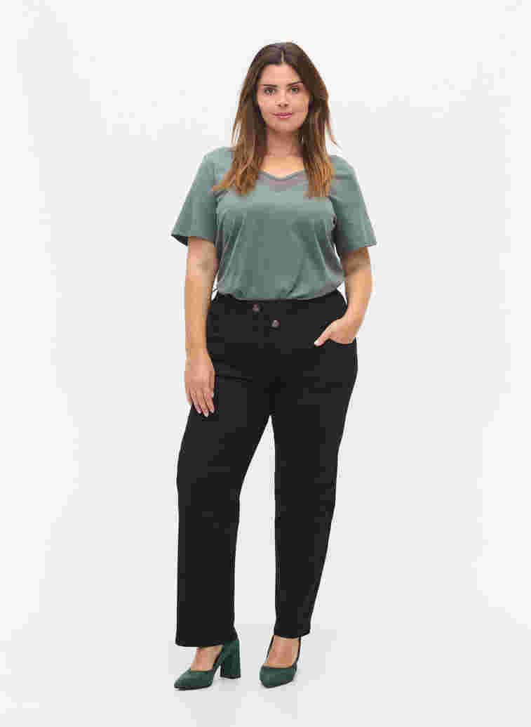 T-shirt met korte mouwen, v-hals en mesh, Balsam Green, Model image number 2