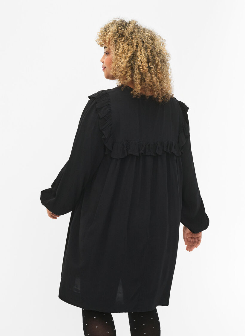 Tuniek van viscose met ruches, Black, Model image number 1