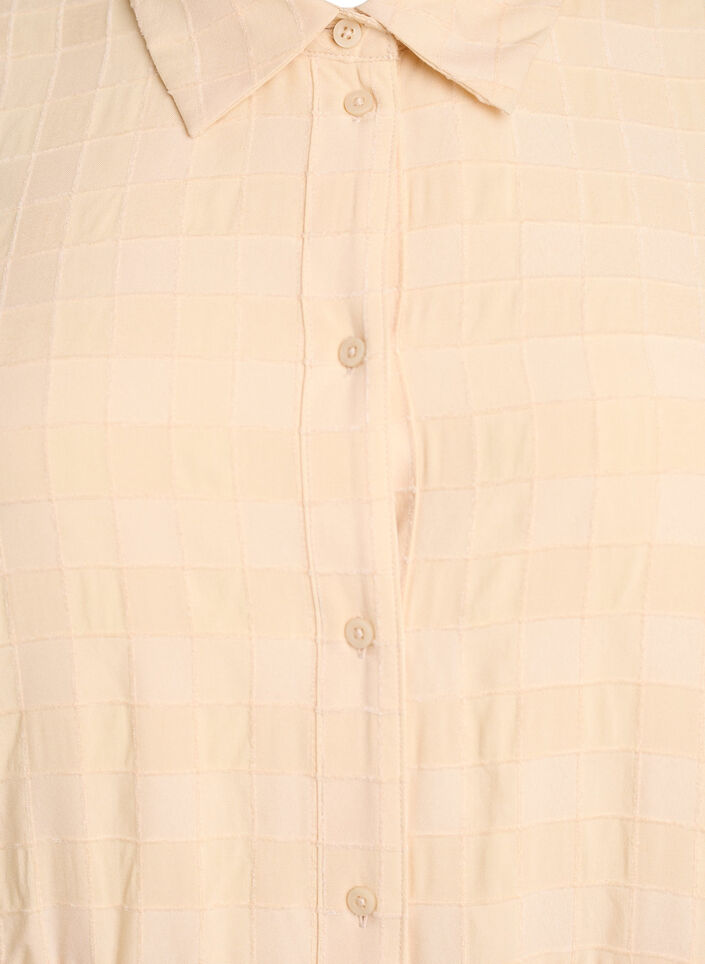 Korte overhemdjurk met een geruite textuur en 1/2 mouwen, Geel, Packshot image number 2