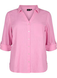 Shirt blouse met knoopsluiting van katoen-linnenmix, Rosebloom