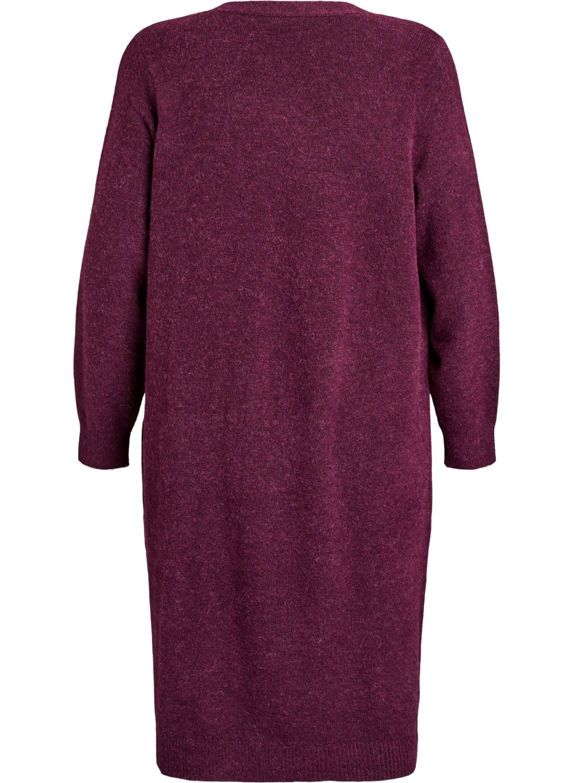 Zizzi Lange cardigan met wol en alpaca gebreid, Rood, Packshot image number 1
