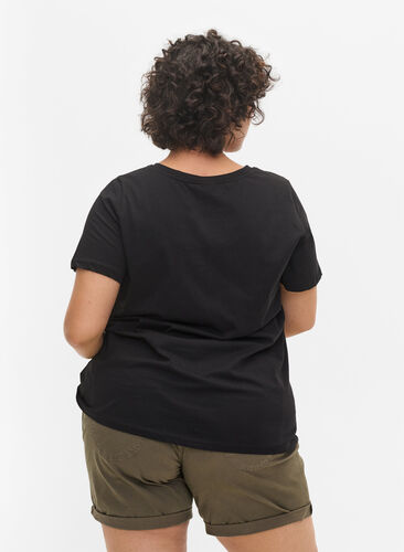 Katoenen t-shirt met v-hals, Black VACAY , Model image number 1