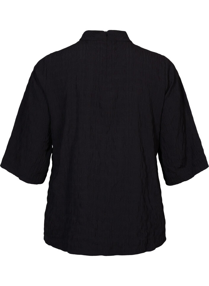 Blouse met hoge hals en 3/4 mouwen, Black, Packshot image number 1