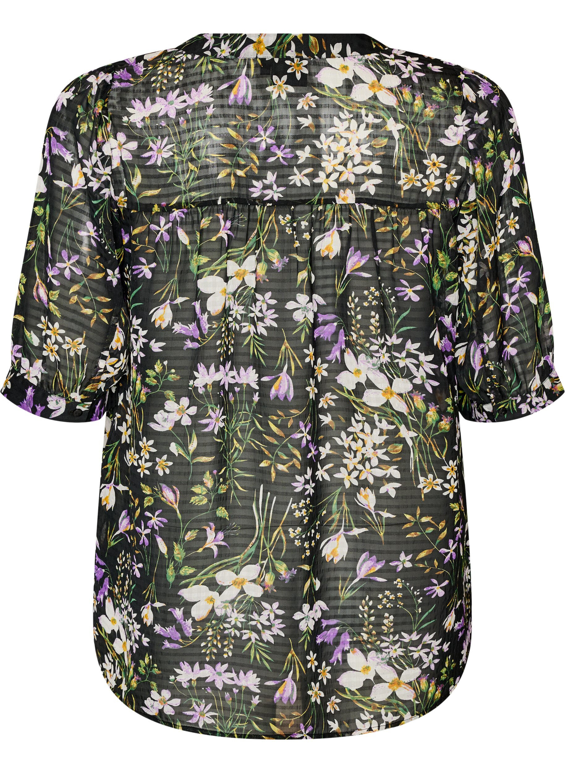 ZizziBlouse met bloemenprint en V-hals, Zwart, Packshot image number 1