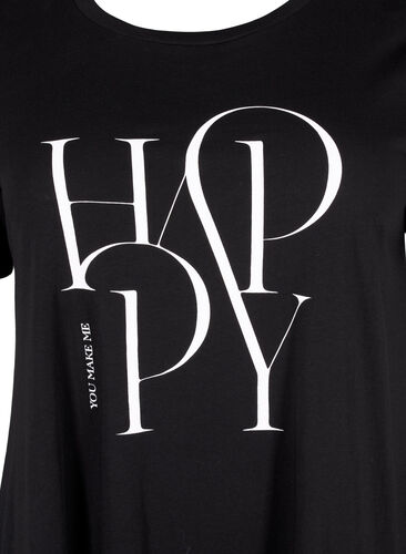 T-shirt van katoen met tekstopdruk, Black HAPPY, Packshot image number 2