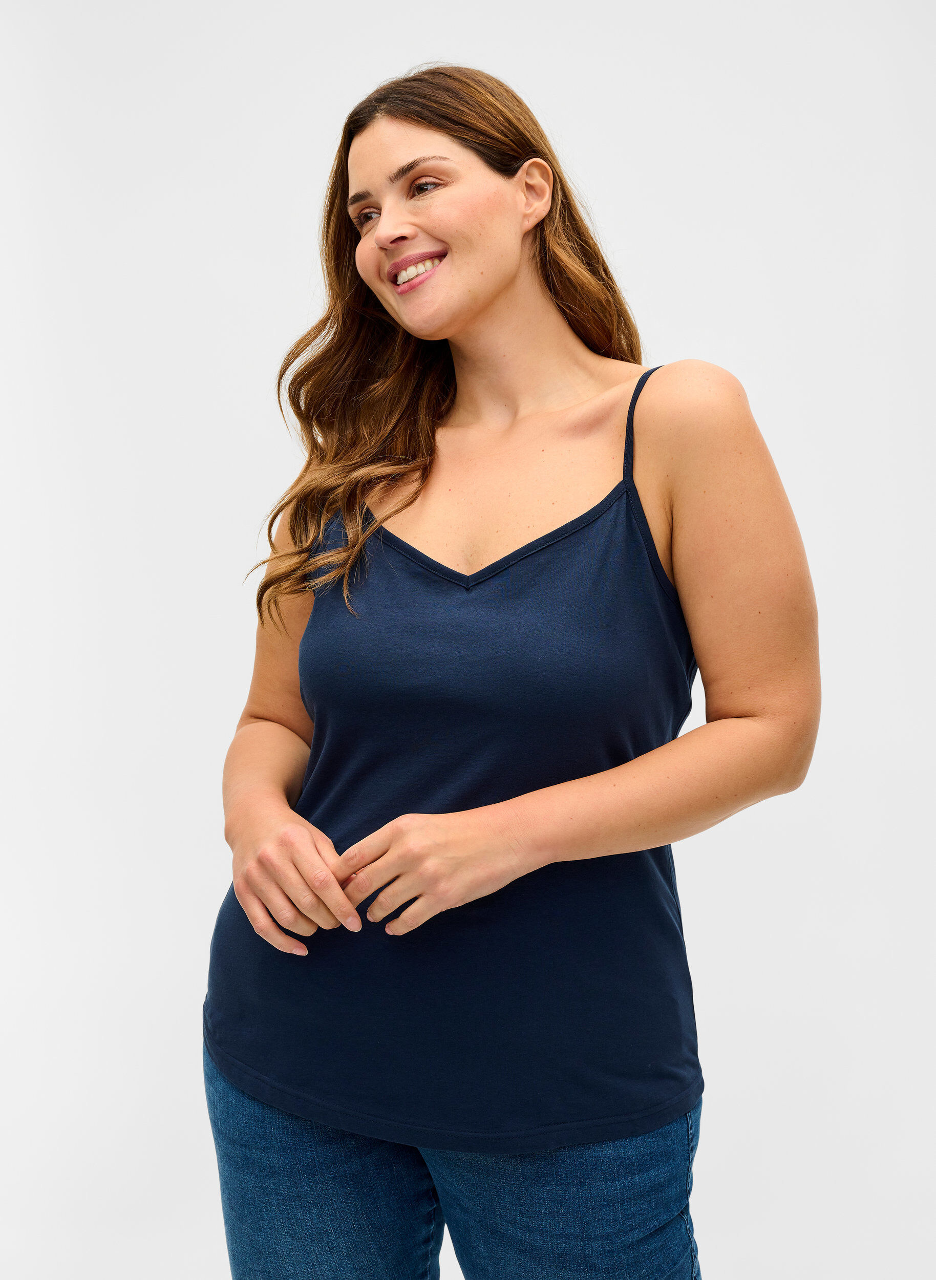 Zizzi Set van 2 basic tops in katoen, Black/Navy B, Model image number 0