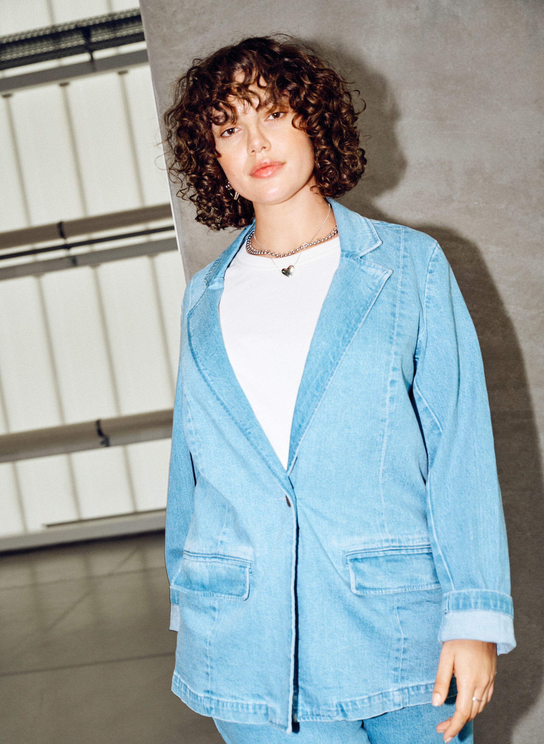 Denim blazer met zakken