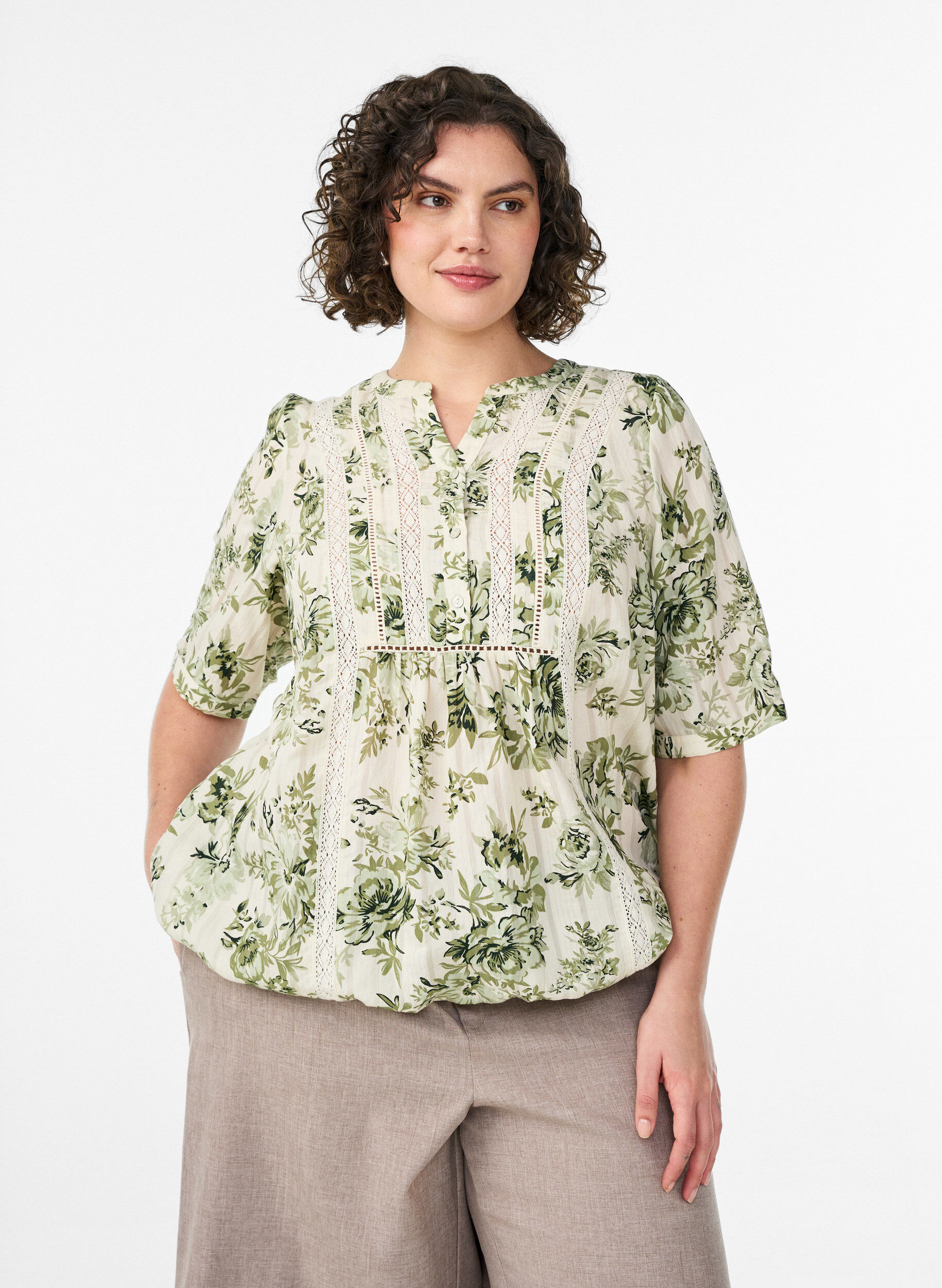 ZizziBlouse met print en 1/2 mouwen, Groen, Model image number 0