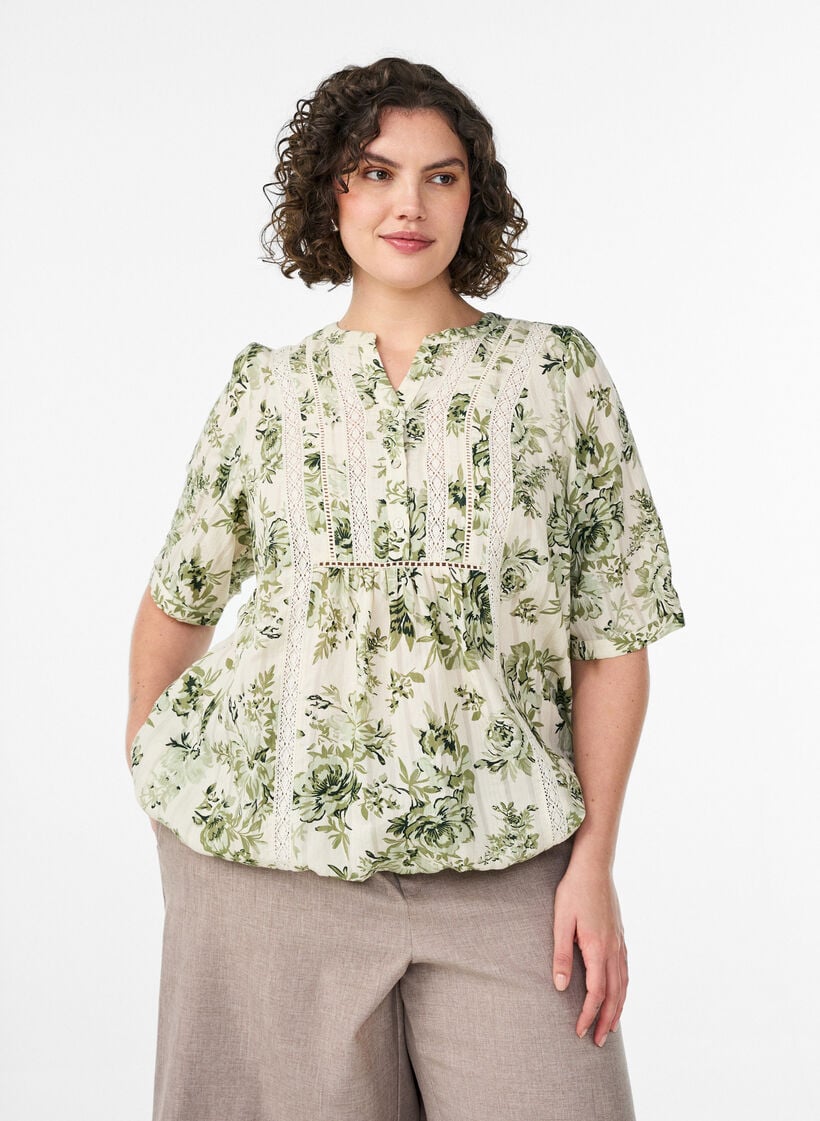 Blouse met print en 1/2 mouwen, Groen, Model image number 0