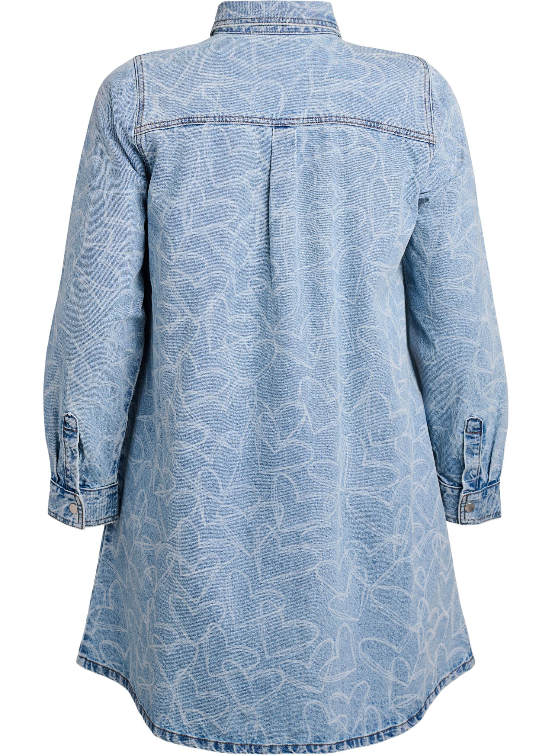 Zizzi Denim jurk met hartjespatroon, Blauw, Packshot image number 1