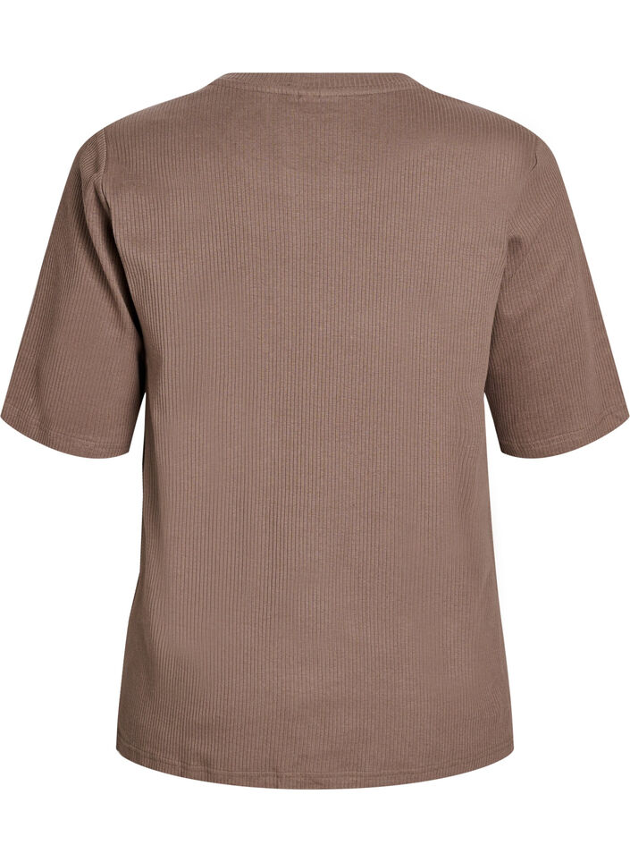 Geribde jersey blouse met korte mouwen, Bruin, Packshot image number 1