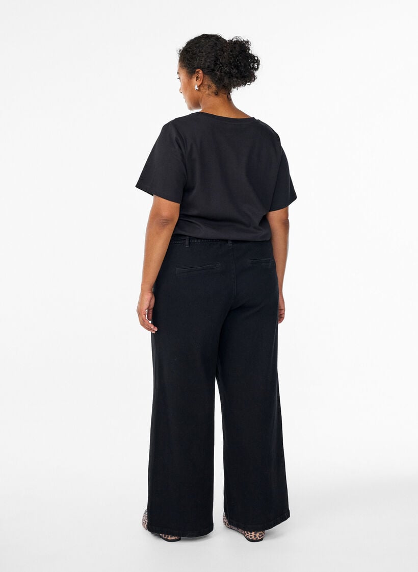 Losse pasvorm jeans met een elastische tailleband en een trekkoord, Zwart, Model