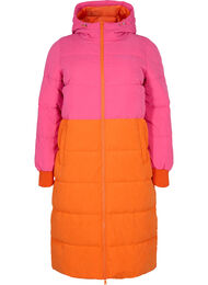 Lange winterjas met color-block, Pink W/Orange