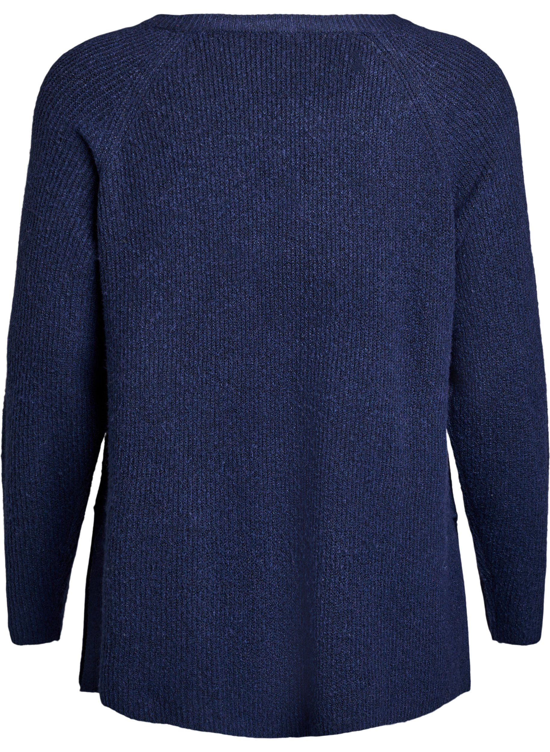 ZizziGebreide trui met diagonale structuur en raglanmouwen, Blauw, Packshot image number 1