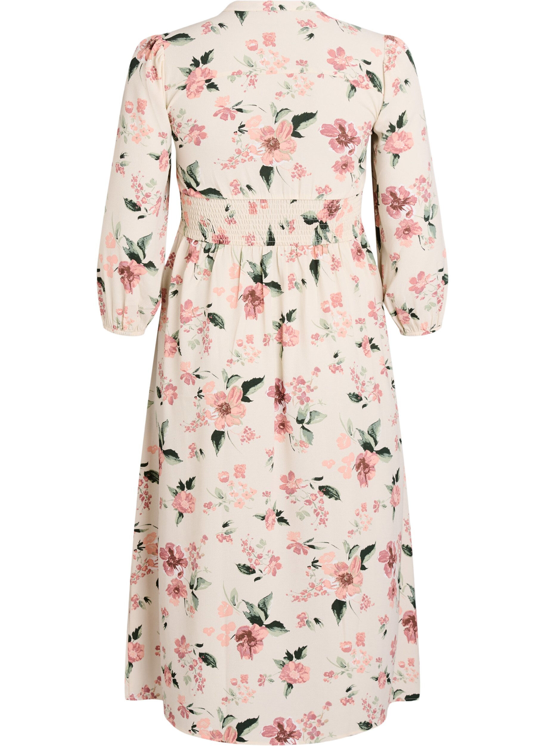 ZizziMidi-jurk met smock en decoratieve knopen, Beige, Packshot image number 1