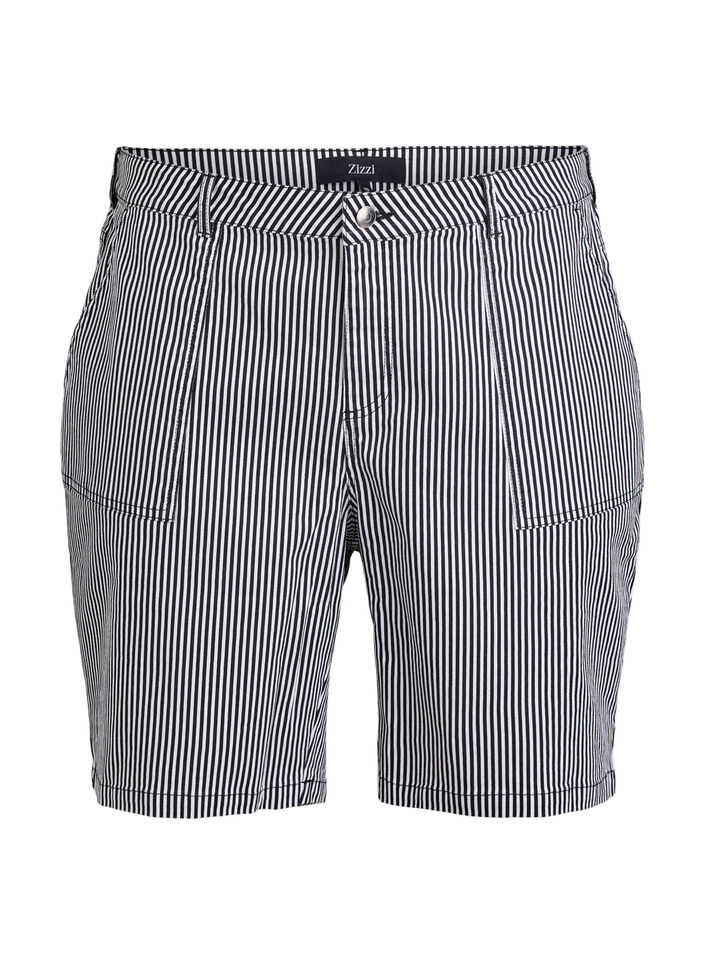 Gestreepte bermudashorts met hoge taille, Zwart, Packshot image number 0