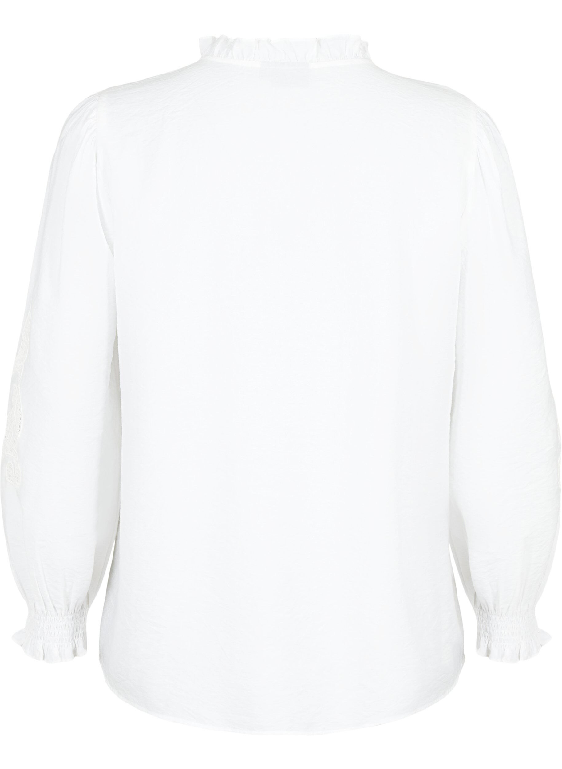 Zizzi Blouse met ruches en broderie anglaise, Bright White, Packshot image number 1