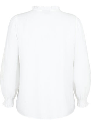Blouse met ruches en broderie anglaise, Bright White, Packshot image number 1