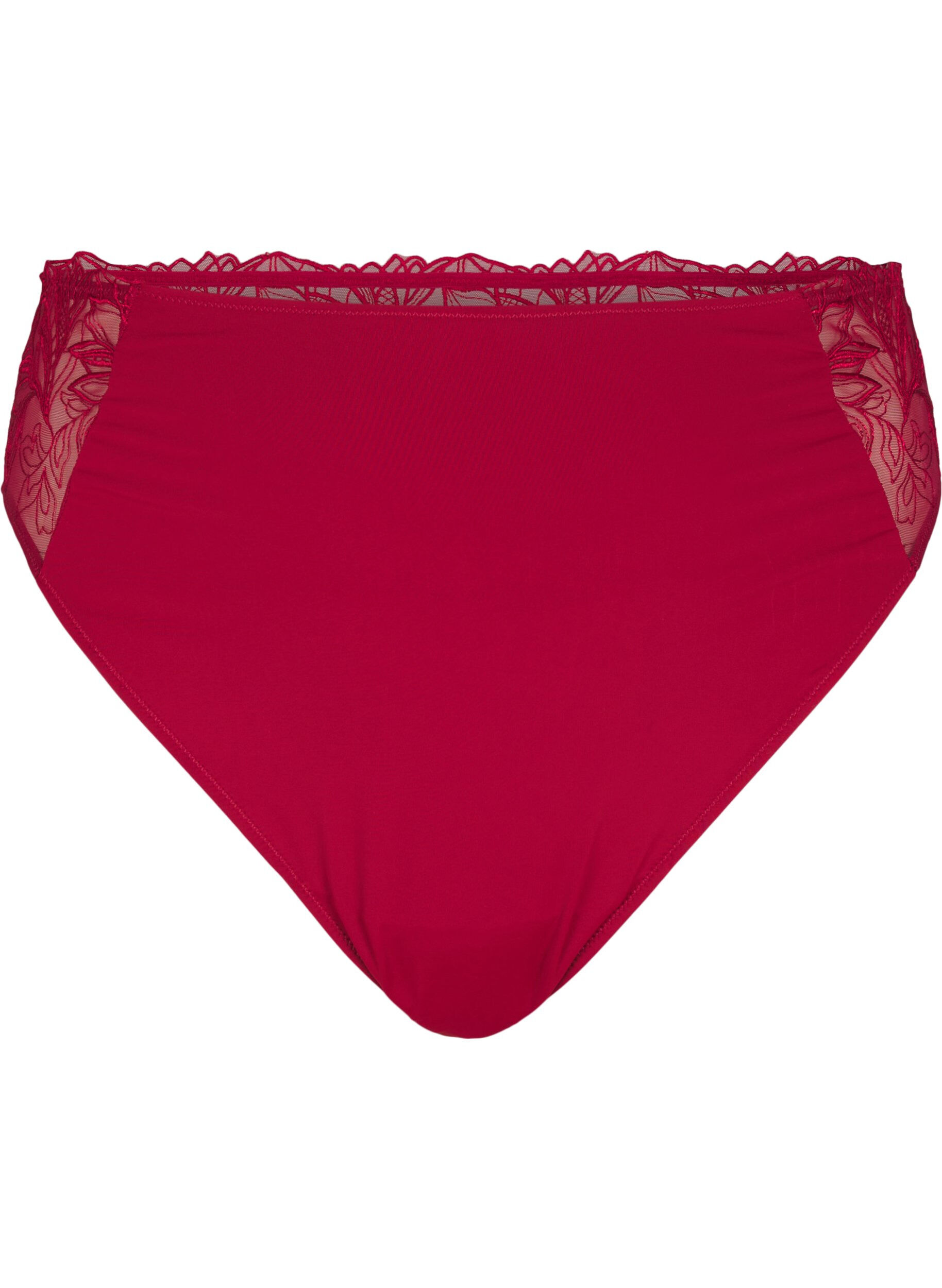 ZizziMicrovezel string met kanten details, Rood, Packshot image number 0