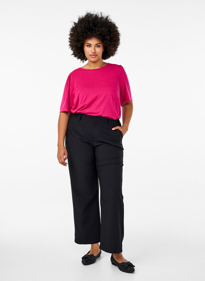 T-shirt met glitter en korte puffmouwen, Roze, Model image number 1