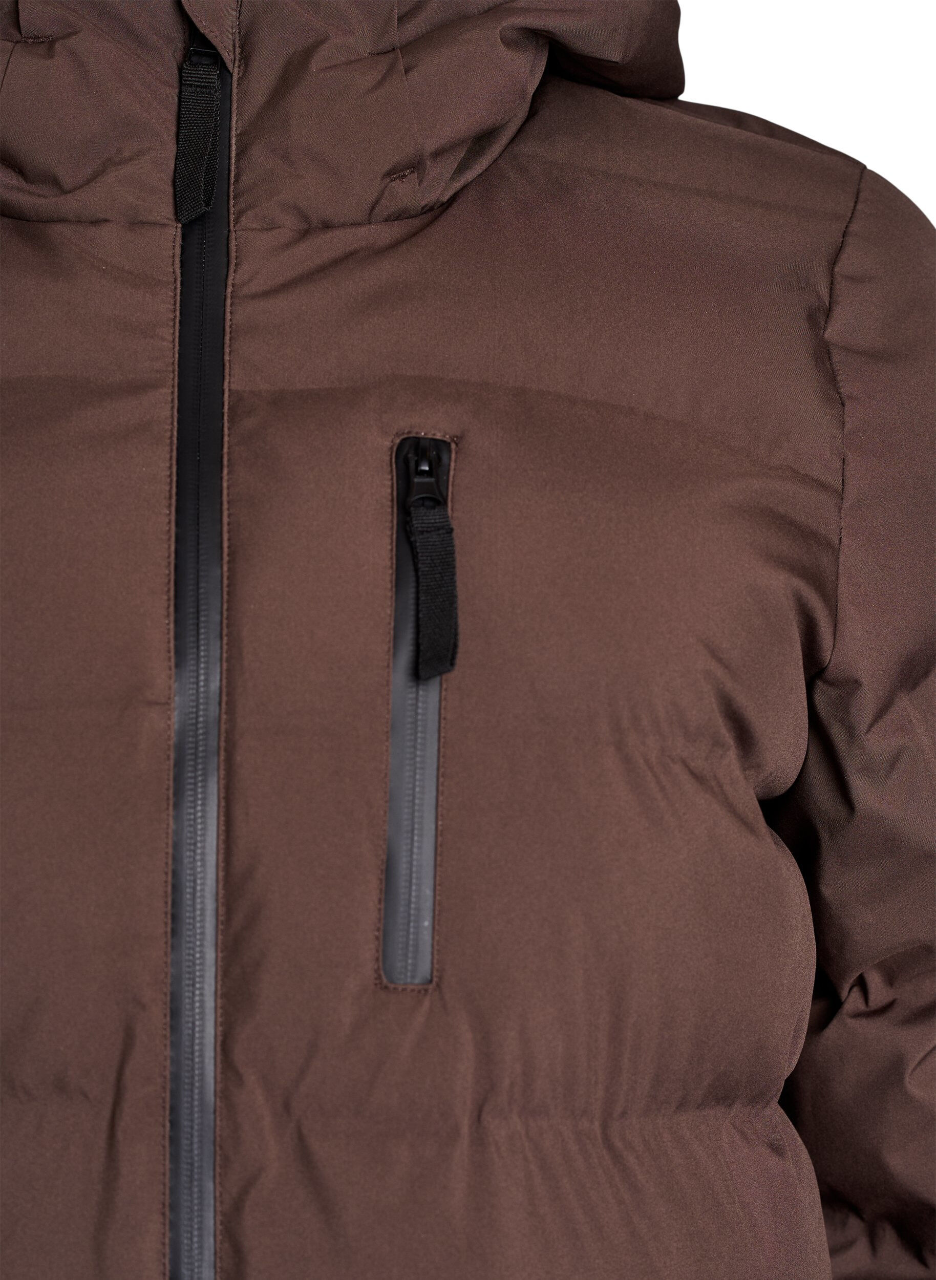 Zizzi Pufferjas met capuchon en zakken, Bruin, Packshot image number 2