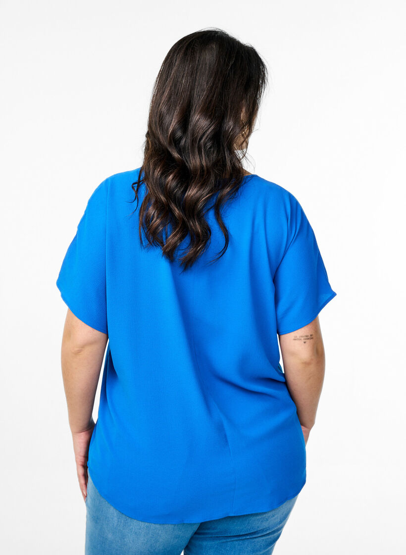 Blouse met korte mouwen en een ronde halslijn, Blauw, Model image number 2