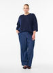 Geribde trui met 3/4 mouwen, Blauw, Model image number 1