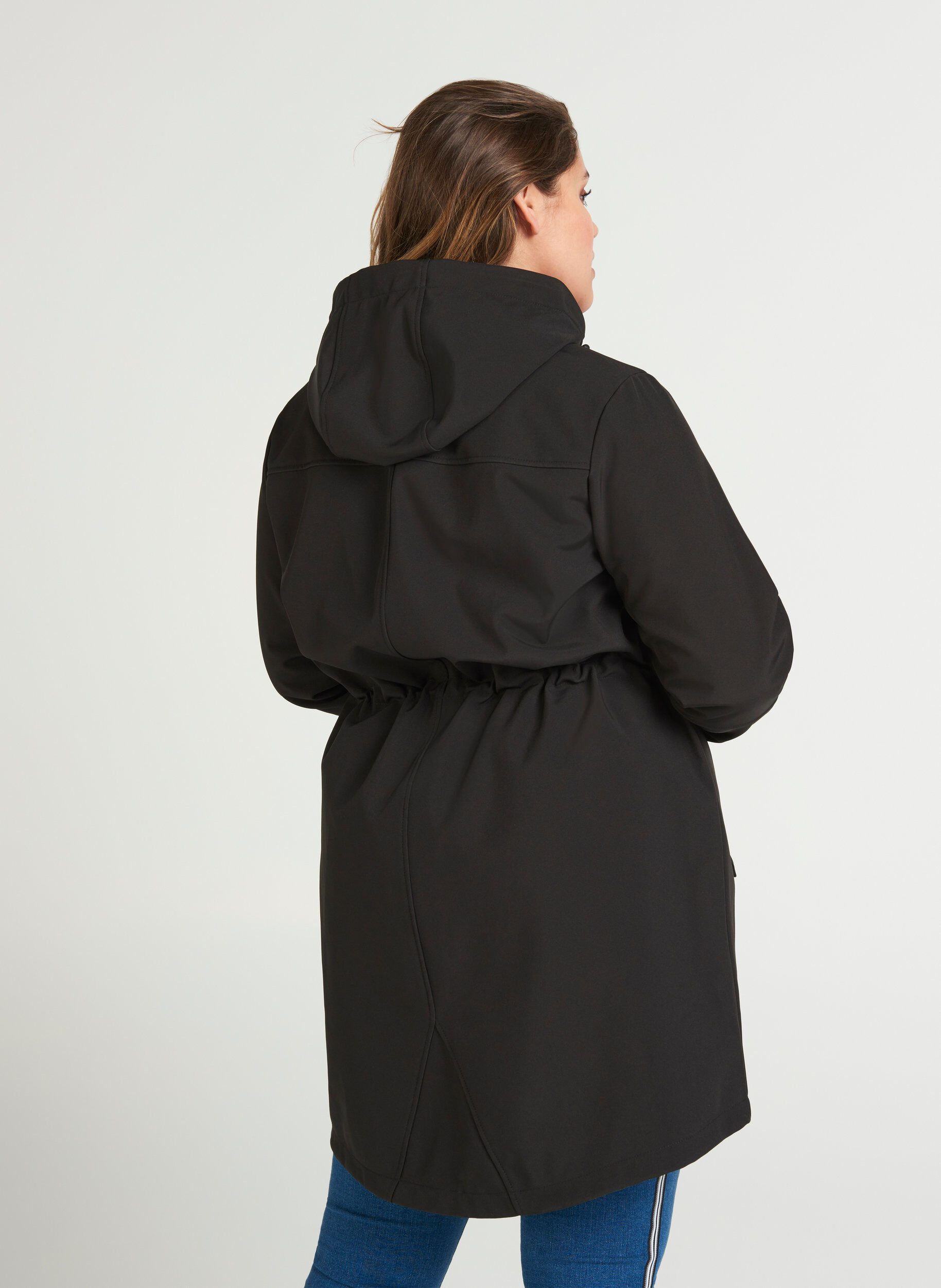 Zizzi Softshell jas met capuchon, Black solid, Model image number 1