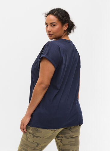 Katoenen t-shirt met borduursel anglaise, Navy Blazer, Model image number 1