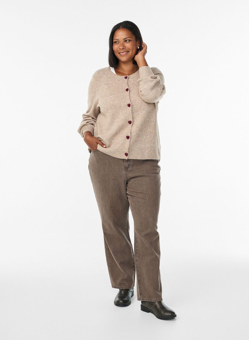 Cardigan met hartvormige knopen, Beige, Model image number 1