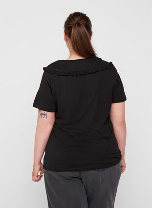 T-shirt met korte mouwen en kraag, Black, Model image number 1