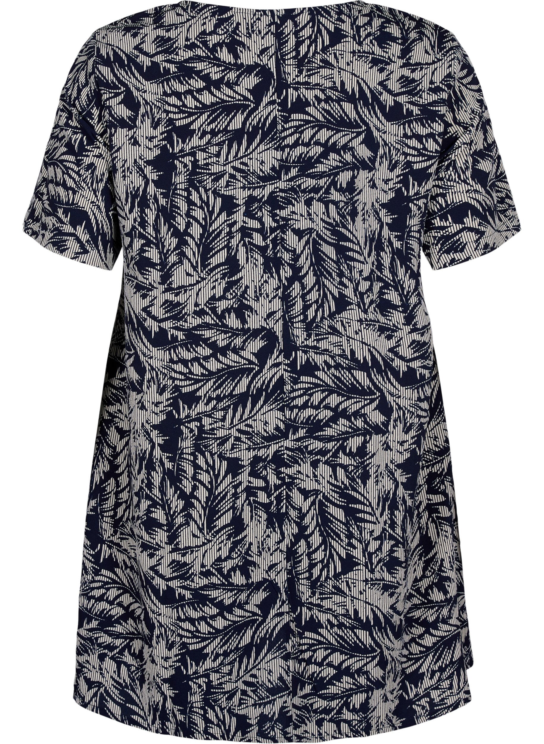 Zizzi FLASH - Tuniek met v-hals en print, Off White Blue Leaf, Packshot image number 1