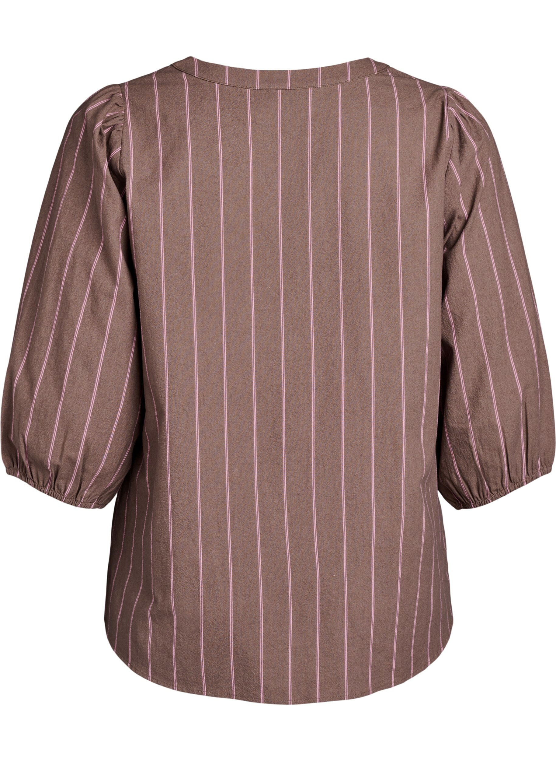 Zizzi 3/4 mouw blouse in katoen met strepen, Bruin, Packshot image number 1