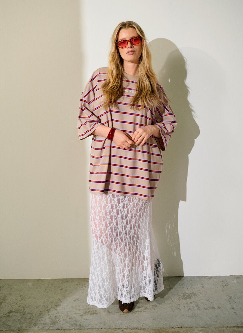 Lange doorschijnende kanten rok, Wit, Image