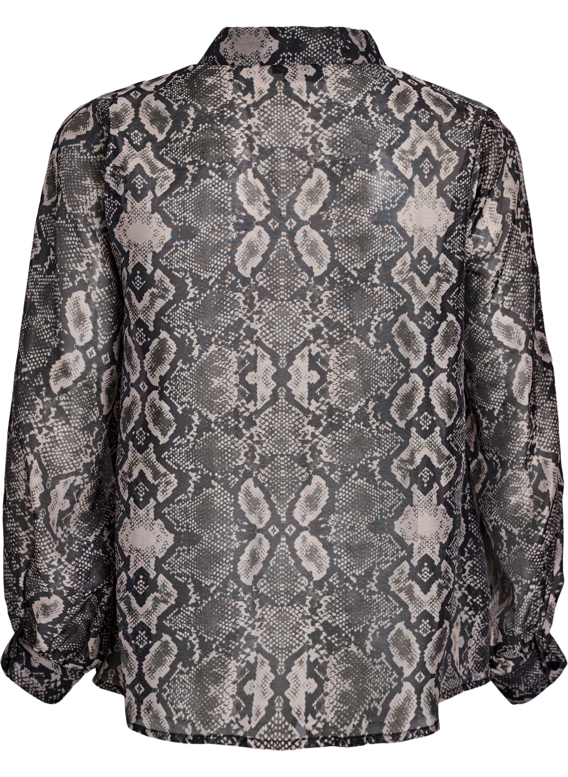 Zizzi Blouse met lange mouwen en slangenprint, Grijs, Packshot image number 1