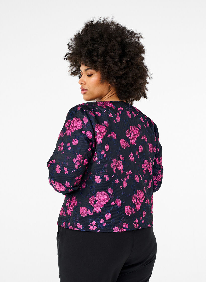 Jacquard jas met bloemenprint, Black w. Red Rose, Model image number 1