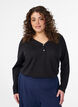 T-shirt met lange mouwen, V-hals en knopen, Zwart, Model image number 0