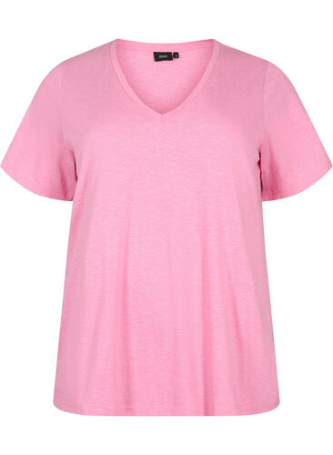 Basic t-shirt met korte mouwen en v-hals, Rosebloom, Packshot image number 0