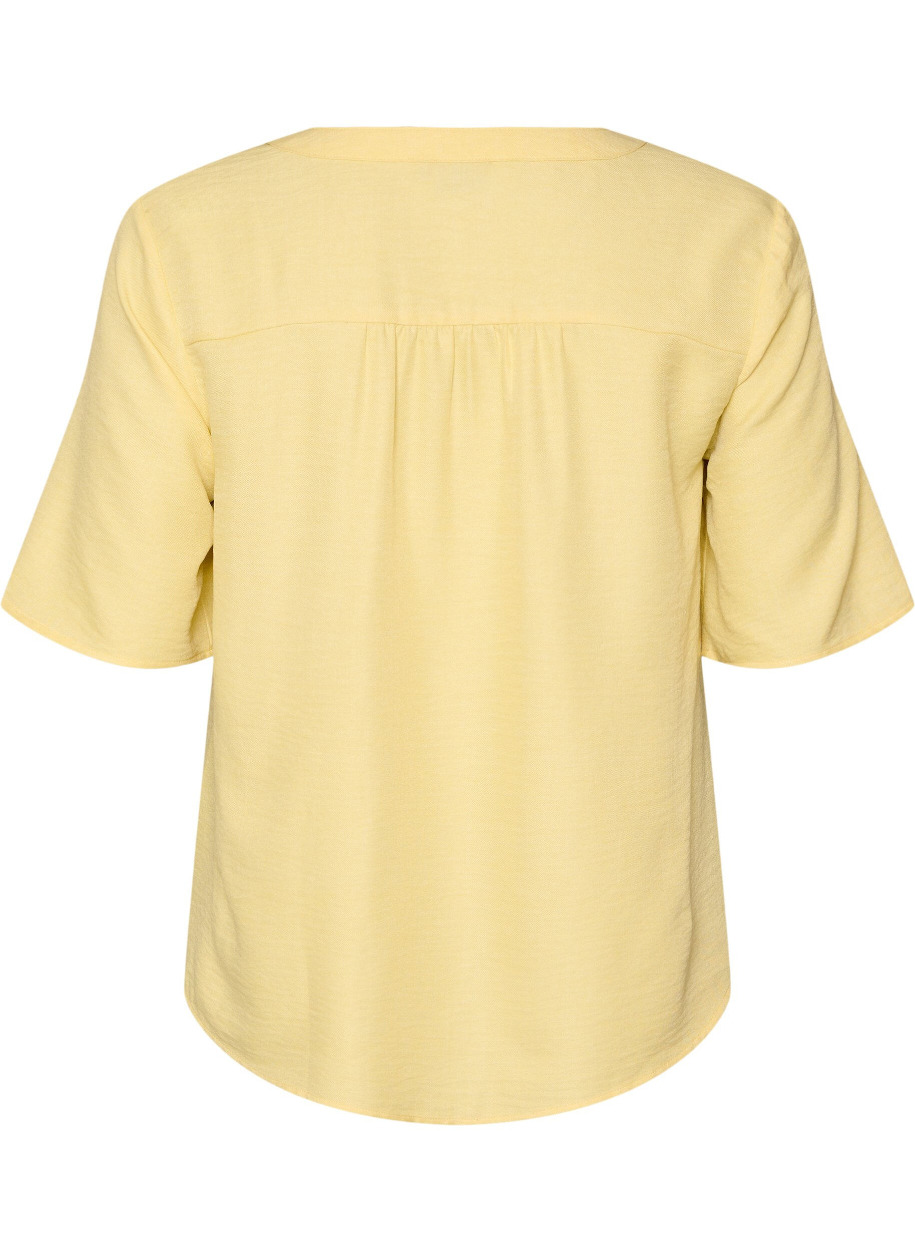 ZizziOverhemd blouse met V-hals en korte mouwen, Geel, Packshot image number 1