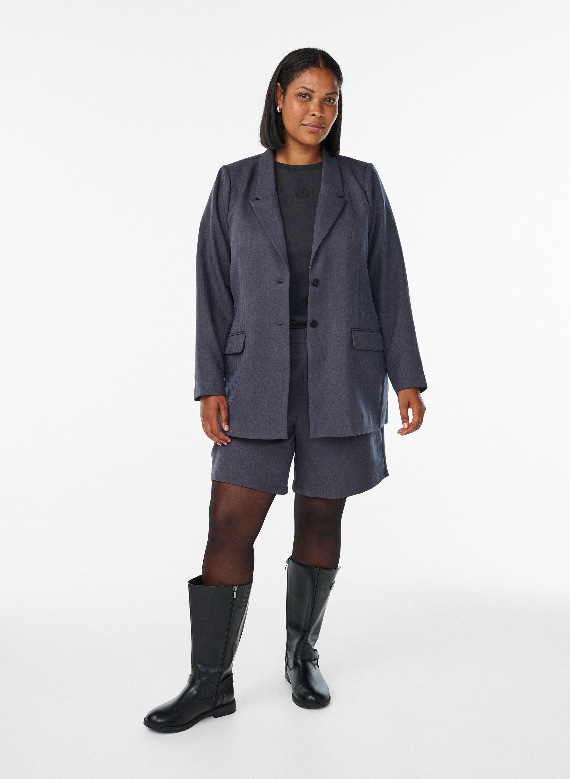 Zizzi Klassieke blazer met zakken, Grijs, Model image number 1