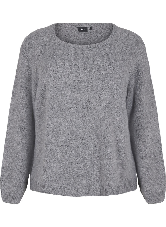 Ruimvallende gebreide blouse met ronde hals, Medium Grey Melange, Packshot image number 0
