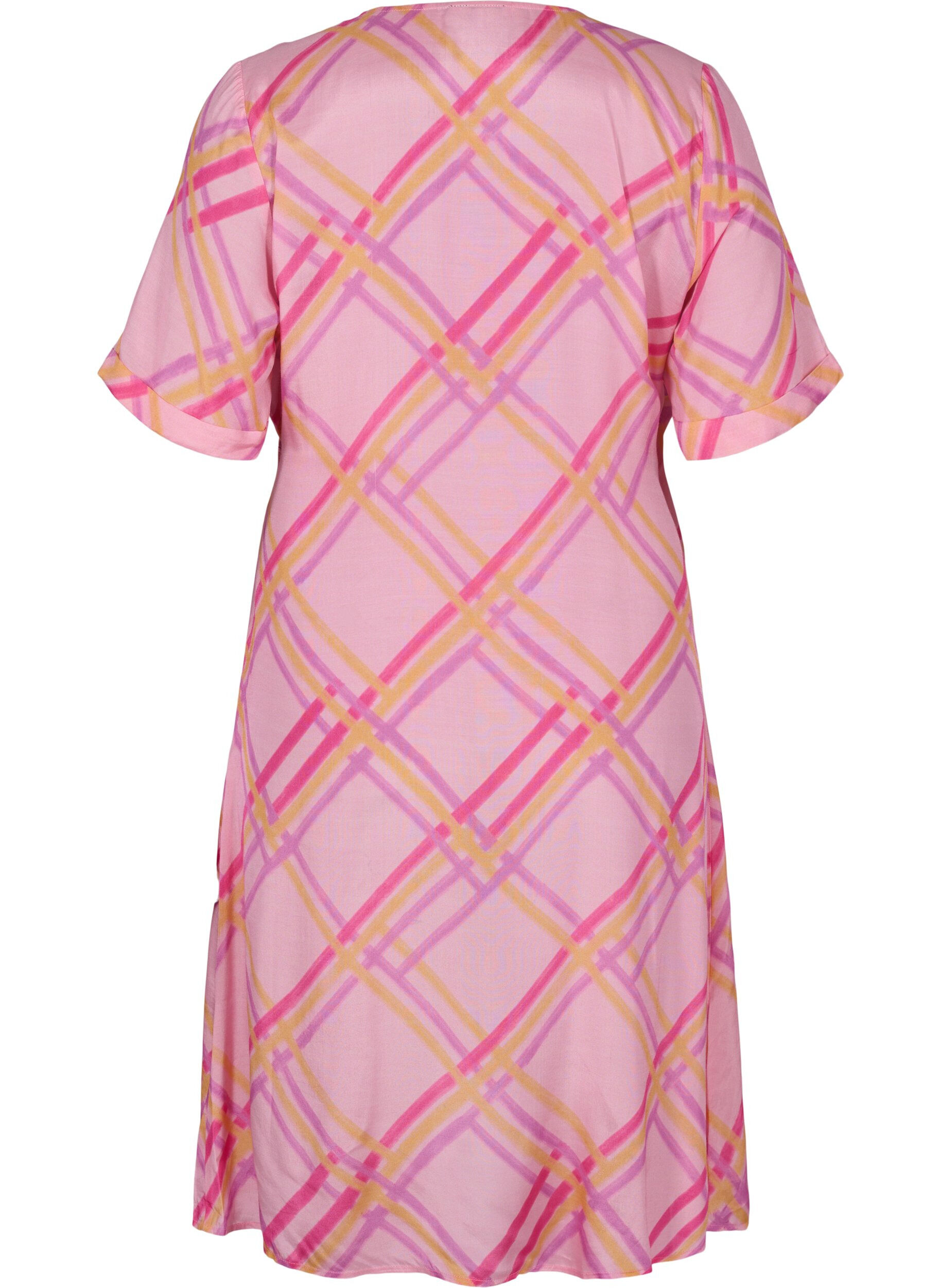 Zizzi Geruite viscose wikkeljurk, Pink Check, Packshot image number 1