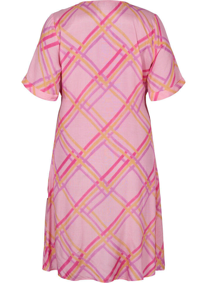 Geruite viscose wikkeljurk, Pink Check, Packshot image number 1