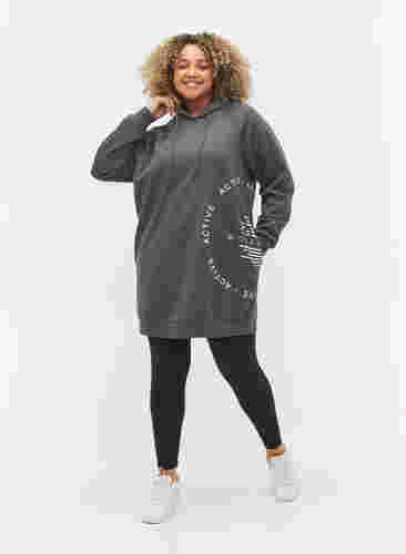 Lang sweatshirt met capuchon en print, Dark Grey Melange, Model image number 2