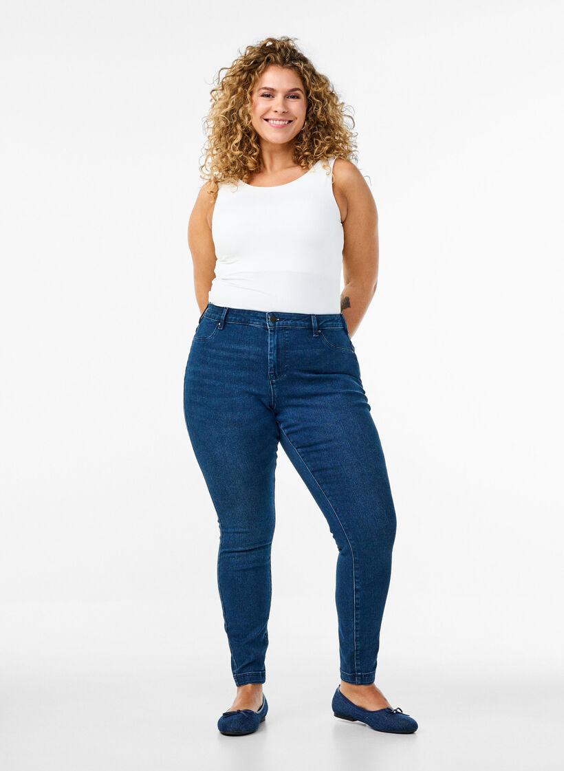 Katoenmix jeggings, Blauw, Model image number 0